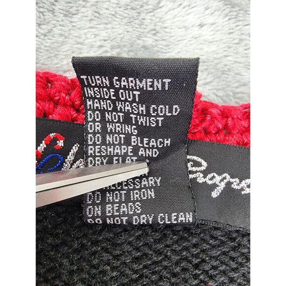 Vintage Work in Progress Embroidered Beaded Christmas Tree Sweater Size M Black - Picture 6 of 9